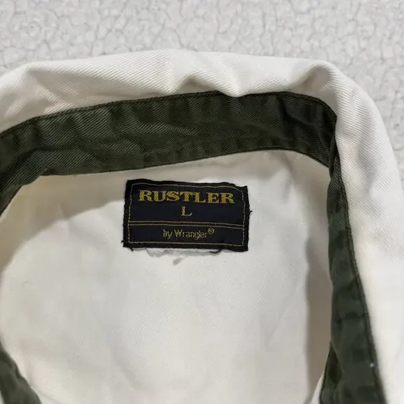 VTG Wrangler Rustler Western Shirt Mens Large Pearl Snap Brushpopper Embroidered - Picture 2 of 9